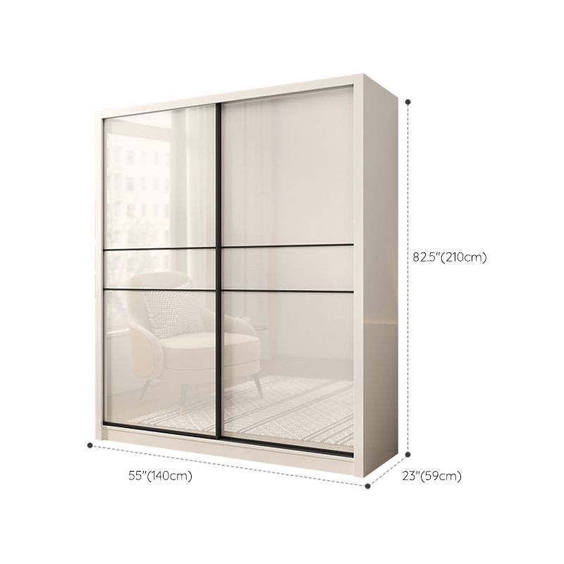 Sliding Door Wardrobe Closet White Wood Wardrobe Armoire with Shelves