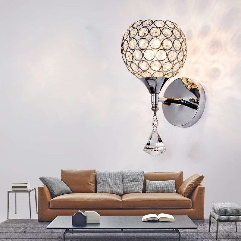 Fun a parete da comodino Funzione singola lampadina Postmoderna a parete a LED con cristallo in argento