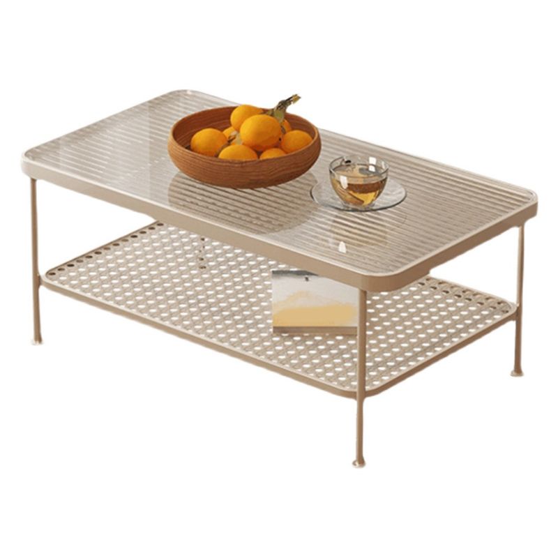 Four Legs Glass Coffee Table Shelf Included Geometric Single Cocktail Table