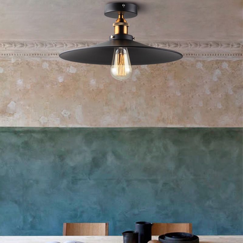 Black Cone Flush Mount in Industrial Vintage Style 1-Light Iron Ceiling Light