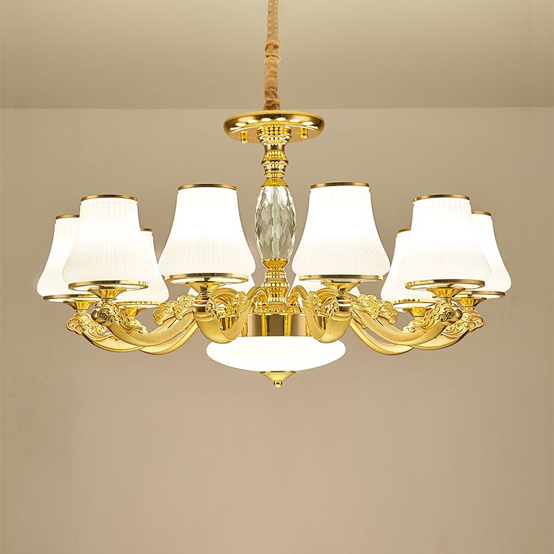 Minimalist Tapered Chandelier Light Opaline Glass Pendant Lamp in Gold for Living Room