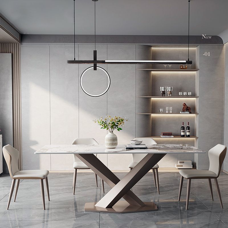 Modern 1/2/5/7/9 Pieces Silver Dinette Set with Sintered Stone Rectangle Dining Table Set