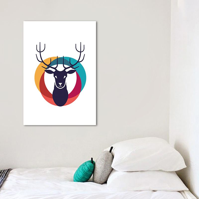 Nautical Deer and Circle Painting Canvas Decorative Black Wall Art Decor for Living Room