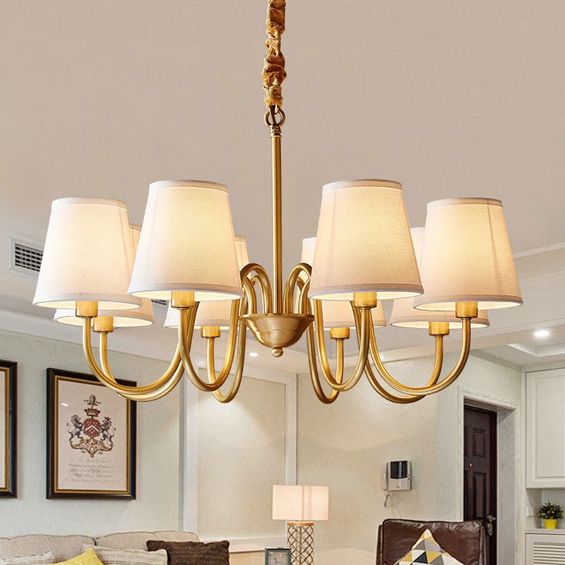 Post-Modern Gold Curving Hanging Chandelier Light Conical Fabric Ceiling Chandelier for Living Room