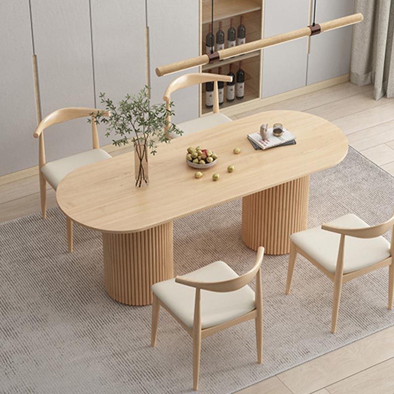 Modern Wood Double Pedestal Dining Table Natural Oval Table for Kitchen