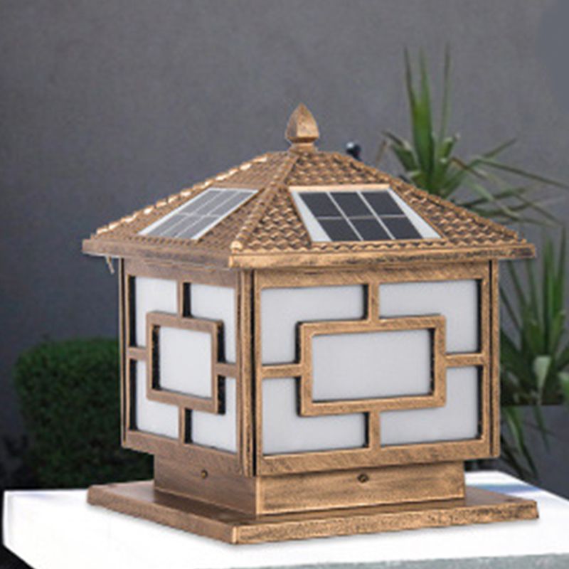 Metal Pillar Lamp Patio Solar Energy Outdoor Light with Acrylic Shade