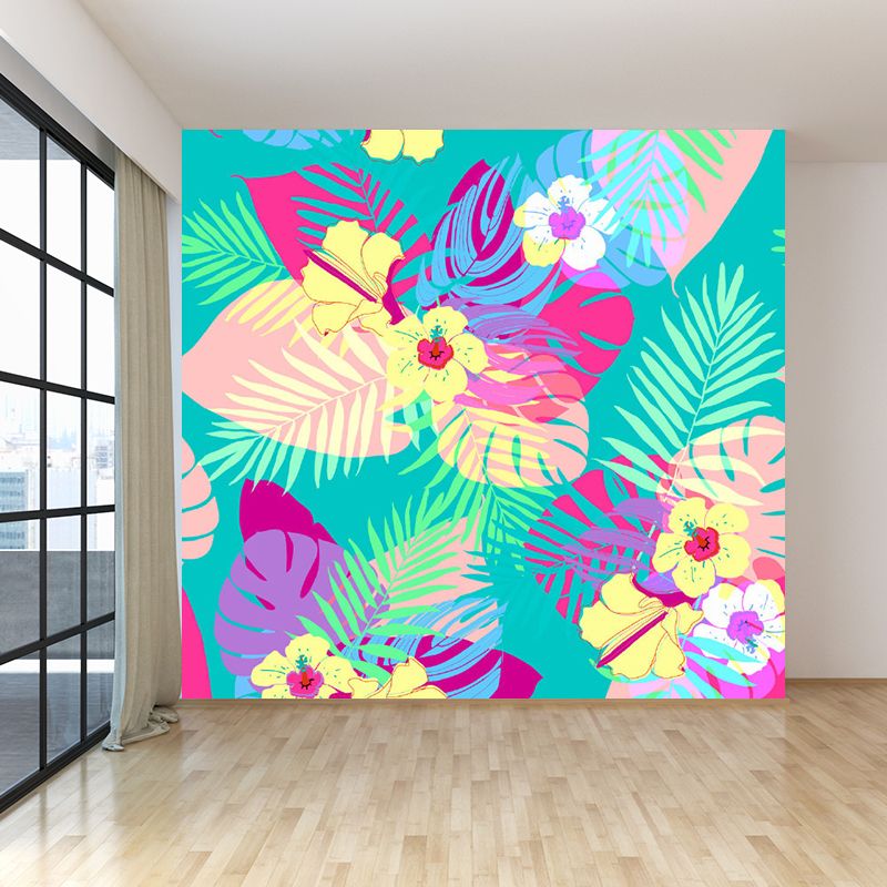 Yellow Flower Print Mural Wallpaper Florentine Tropical Stain-Proofing Wall Covering