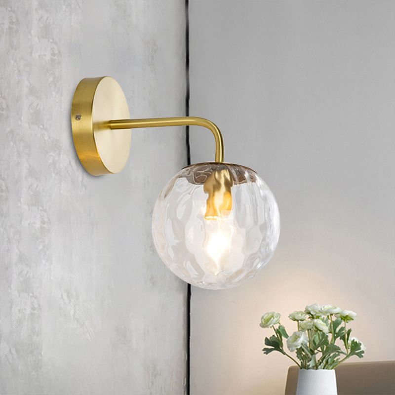 Woonkamer kaarsland sconce met bol schaduw gehamerd glas 1 licht moderne gouden wandlamp