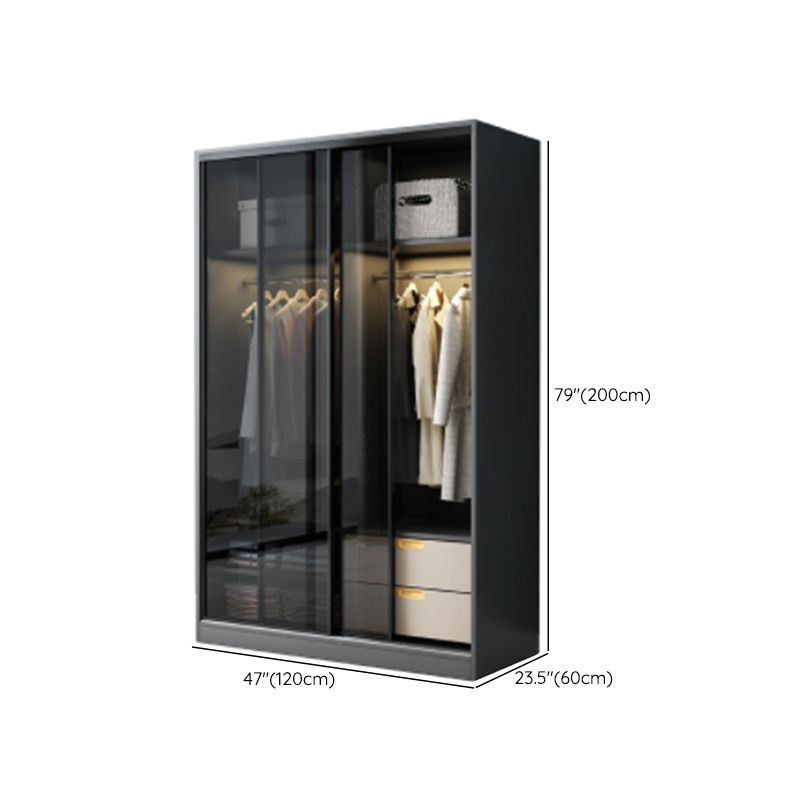 Contemporary Wood and Tempered Glass Wardrobe Freestanding Wardrobe Armoire without Light