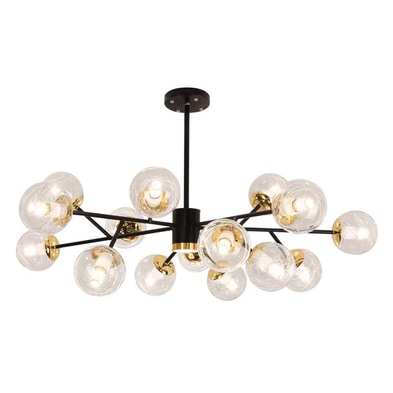 Modern 15-Light Linear Chandelier Glass Shaded Ceiling Light for Living Room