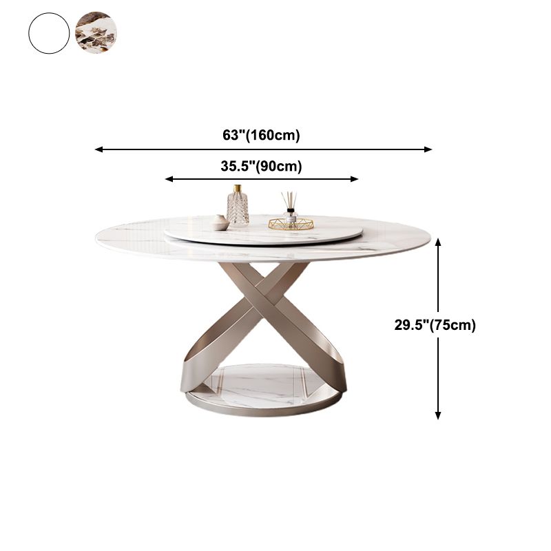 Round Pedestal Table Contemporary Style Stone Dining Site Table with Turntable