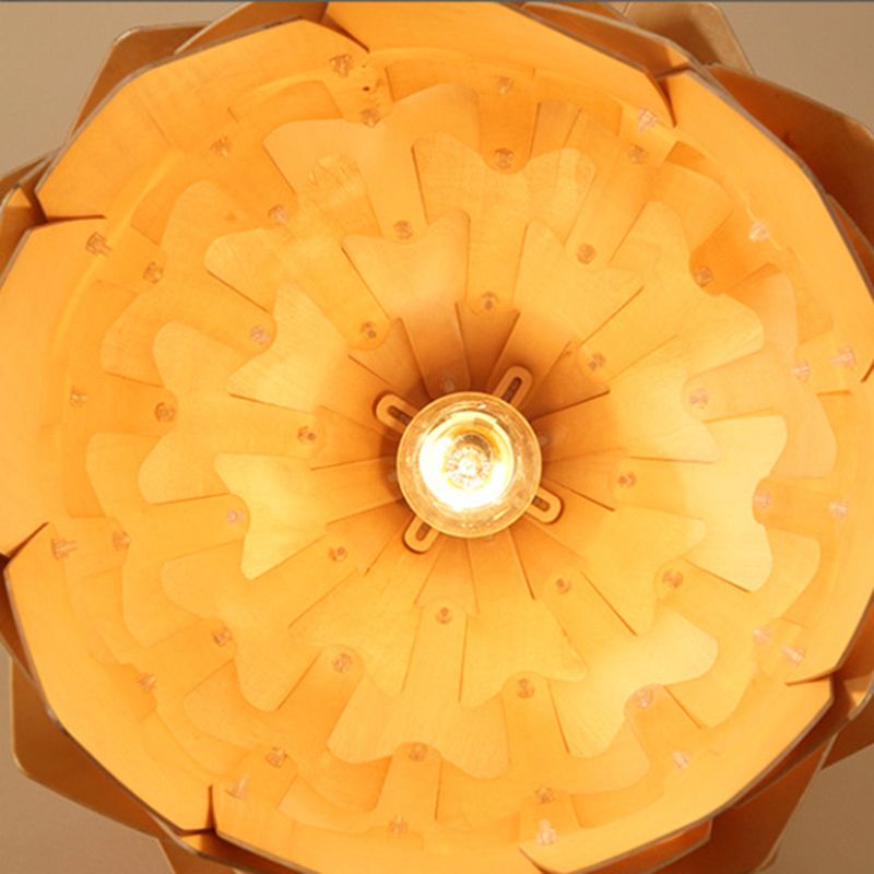 Modern Wood Ceiling Light Fixture 1-Light Pine Cones Pendant Light for Dining Room