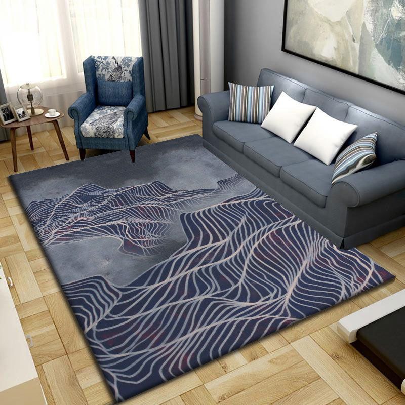 Gold Contemporary Carpet Polyester Line Carpet Non-Slip Backing Carpet for Drawing Room
