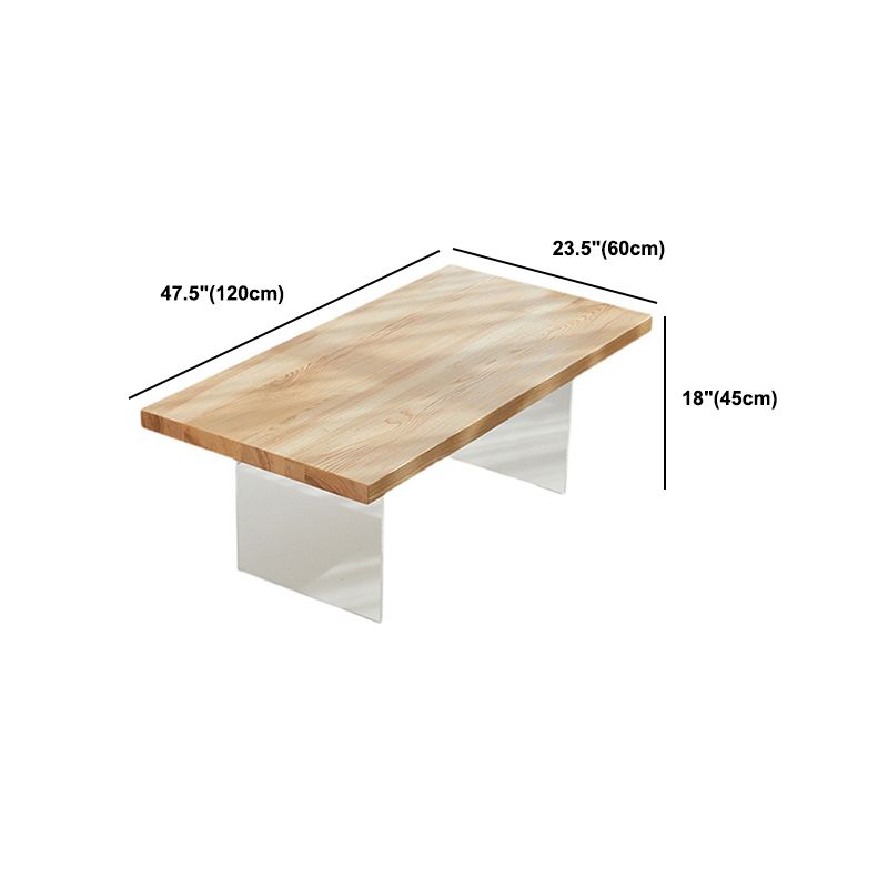 Scandinavian Rectangle Coffee Table with Solid Wood Top and 2 Acrylic Legs