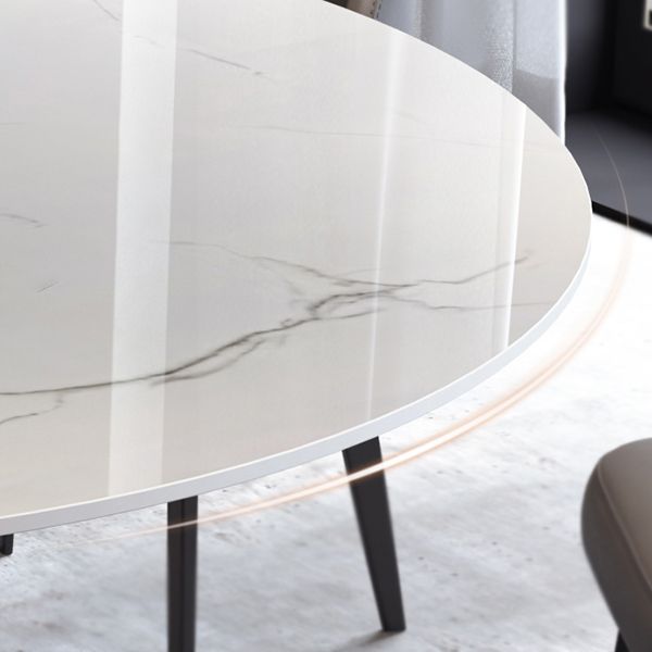 Modern Round White Stone Top Dining Table with Grey Pedestal