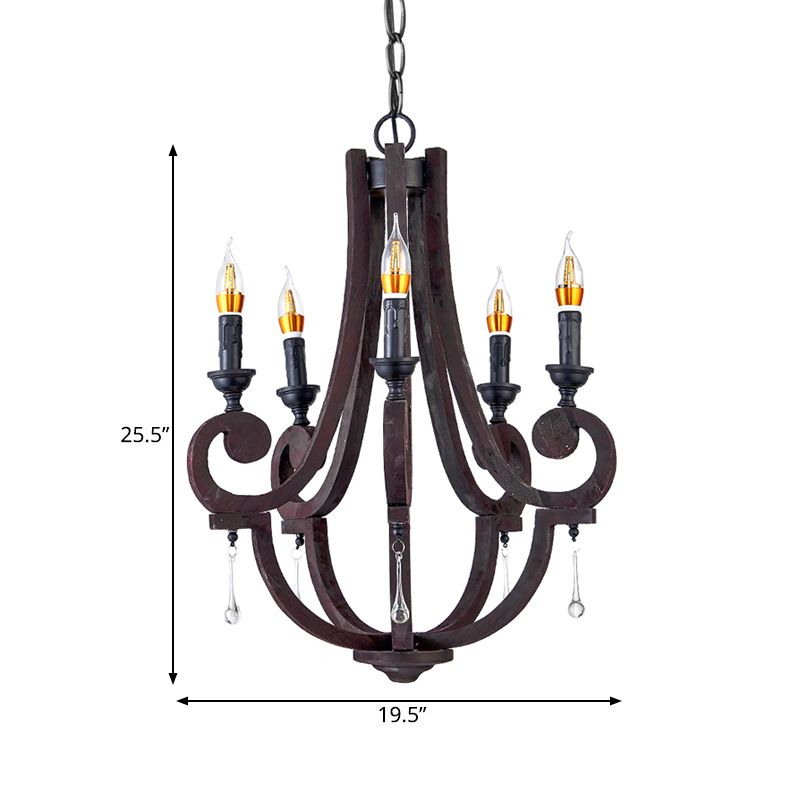 Pendre de bougie brune lustre rural en bois 5 têtes Restaurant de plafond suspendu