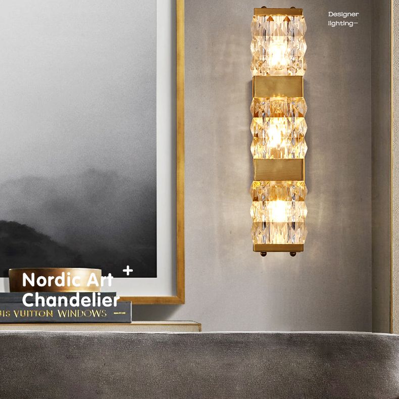 Dicrime de pared LED rectangular dorada en moderna luz de pared interior de cobre estilo lujo con sombra de cristal