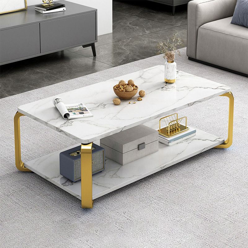 Rectangular White Black Faux Marble Top Square 4 Legs Base Modern Style Coffee Table
