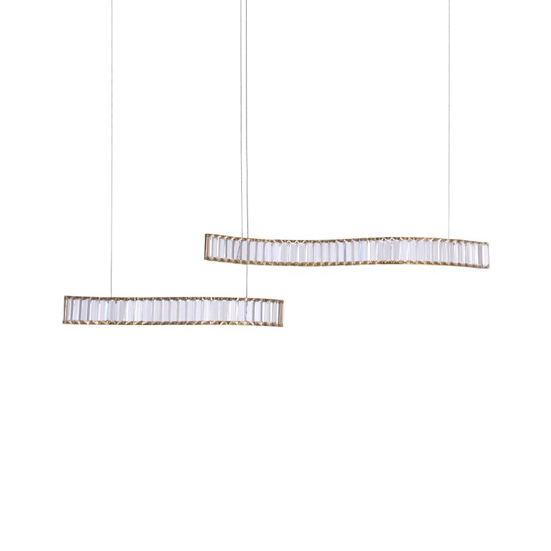 Contemporary Linear LED Ceiling Lamp Fixtures Crystal Island Pendant for Dinning Room