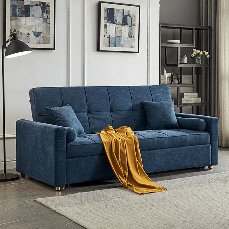 Blue 35.43" Wide Sofa Bed Linen Sleeper Sofa with Biscuit Back