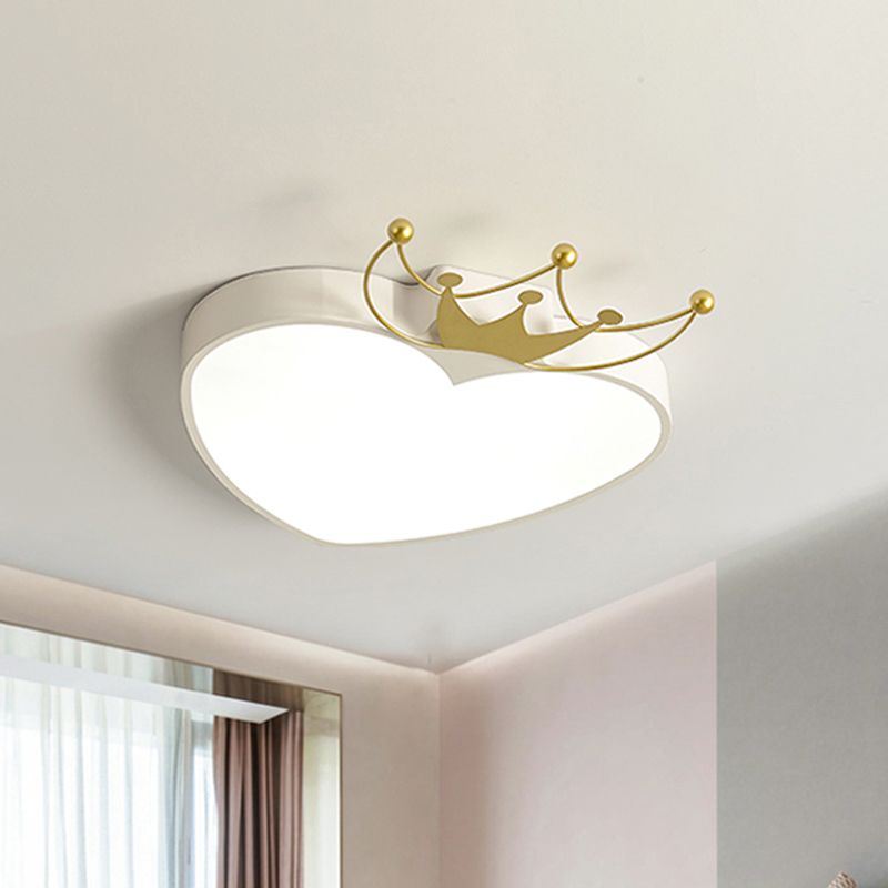 Lámpara de techo de manzana rosa / blanca lámpara de techo de acrílico LED para niños, con decoración de corona