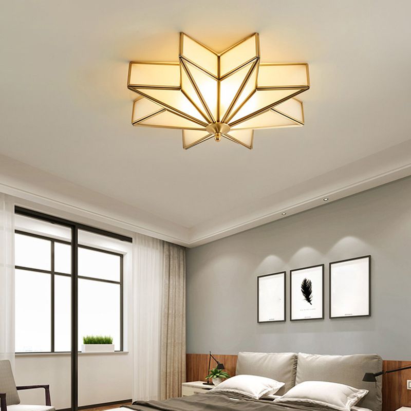 Mount Gold Geometric Flush Mount in Colonical Creative Style Copper Ceiling Fixture with Glass Shade