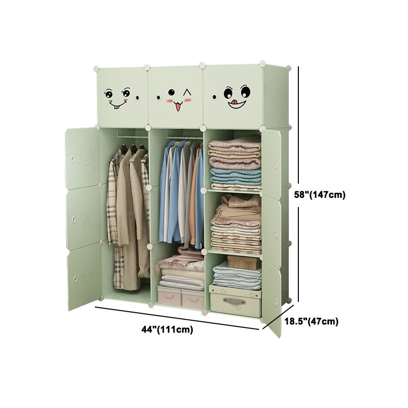 Modern Style Wardrobe Green Colour Plastic Bedroom Wardrobe Closet