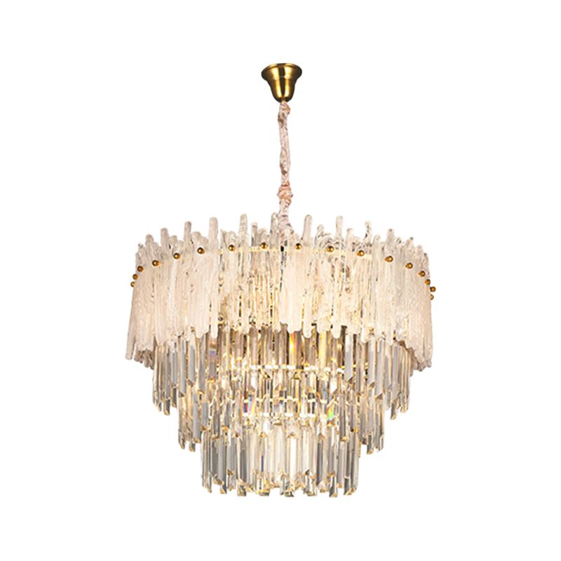 Clear Tri-Sided Crystal Rod Tiered Drop Lamp Modernism 11/23 Lights Living Room Pendant Chandelier
