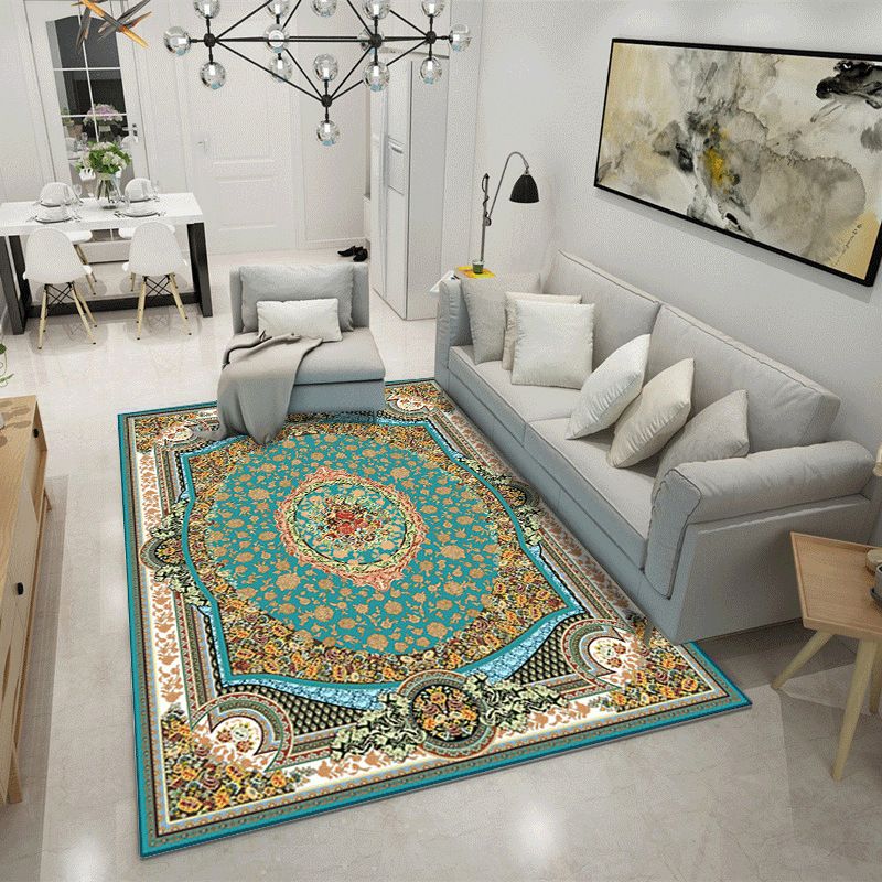 Shabby Chic Tribal Print Carpet Brown Polyester Area Rug Non-Slip Backing Rug for Living Room