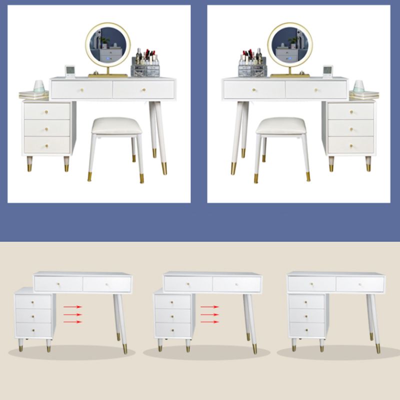 Solid Wood Vanity Desk in White Modern with Drawers Dressing Table