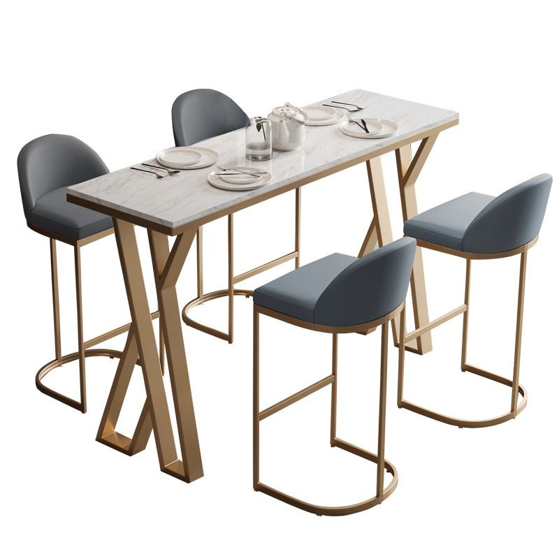 Glam 1/2/5 Pieces Bar Table Set Rectangle Bar Table with Metal High Stools