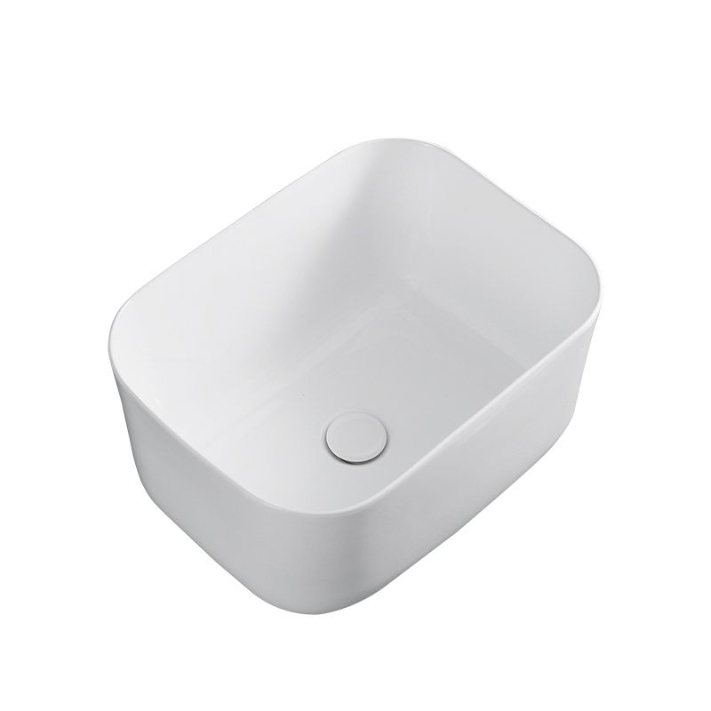 Modern Bathroom Sink with Single Faucet Hole Porcelain Rectangular Vessel Lavatory Sink
