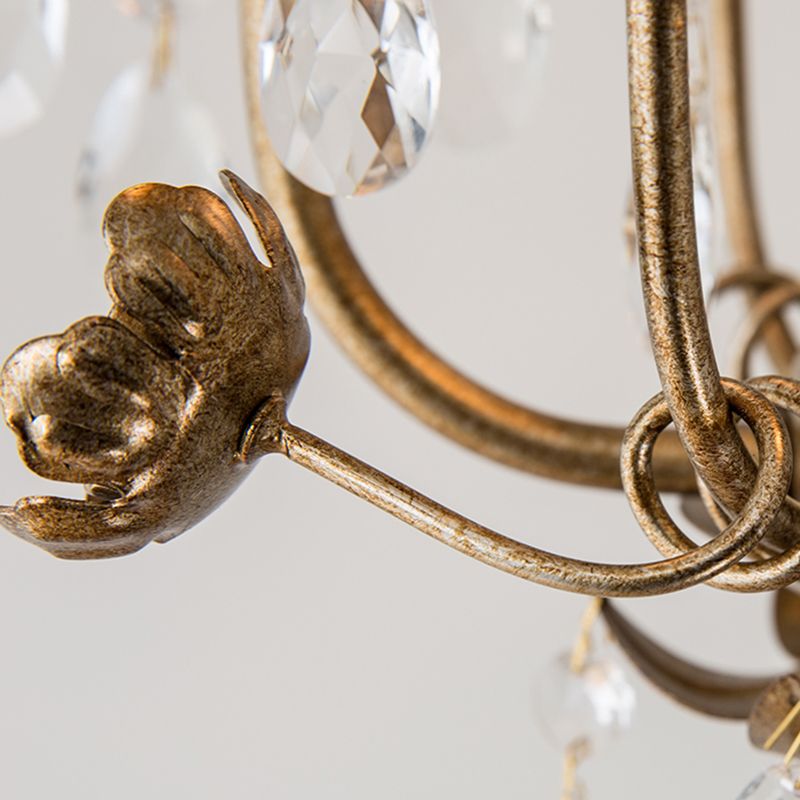 12,2 "breites Vintage Rustikalstil Kristallkronleuchter Licht 3 Licht Metallic Blatt dekoratives Schlafzimmer Anhänger Licht in Gold