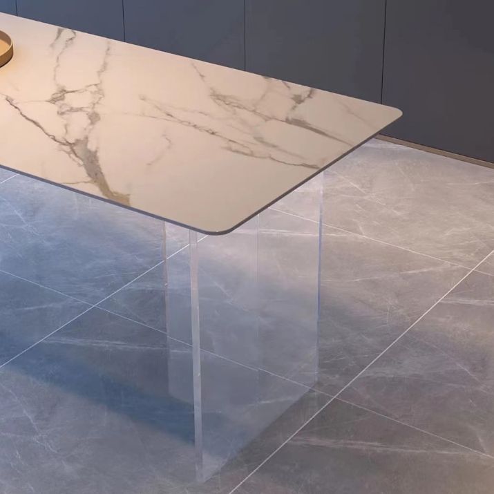 Sintered Stone Dining Table White Modern Dining Table with Acrylic Base