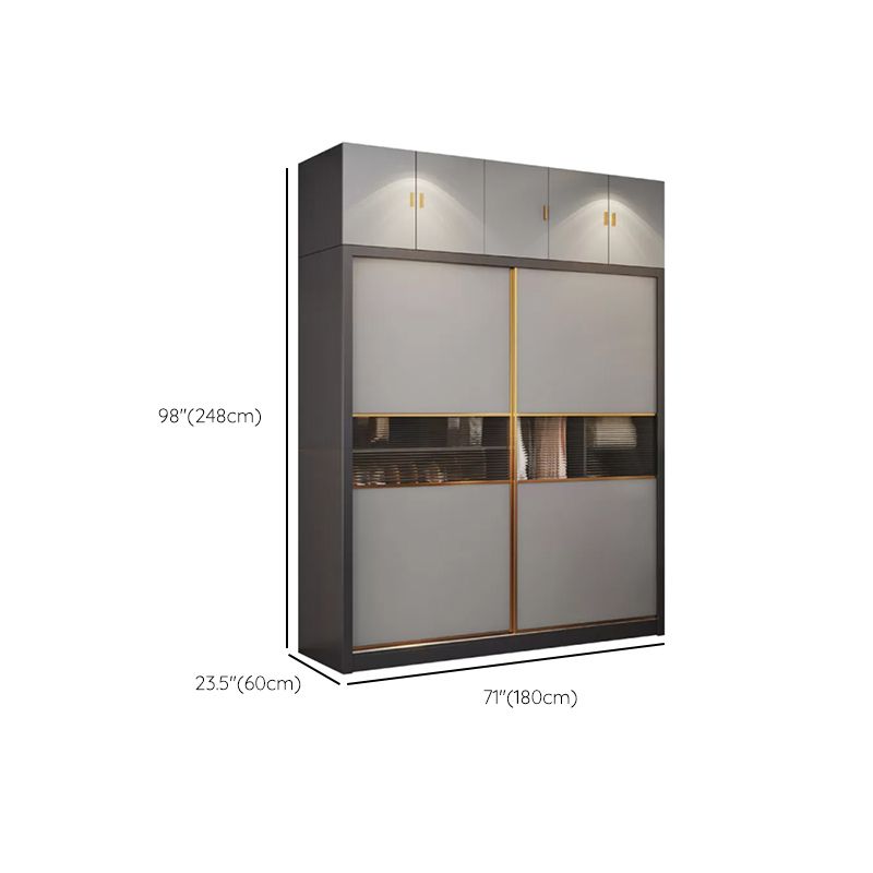 Wooden Sliding Wardrobe Cabinet Grey Wardrobe Armoire with Garment Rod