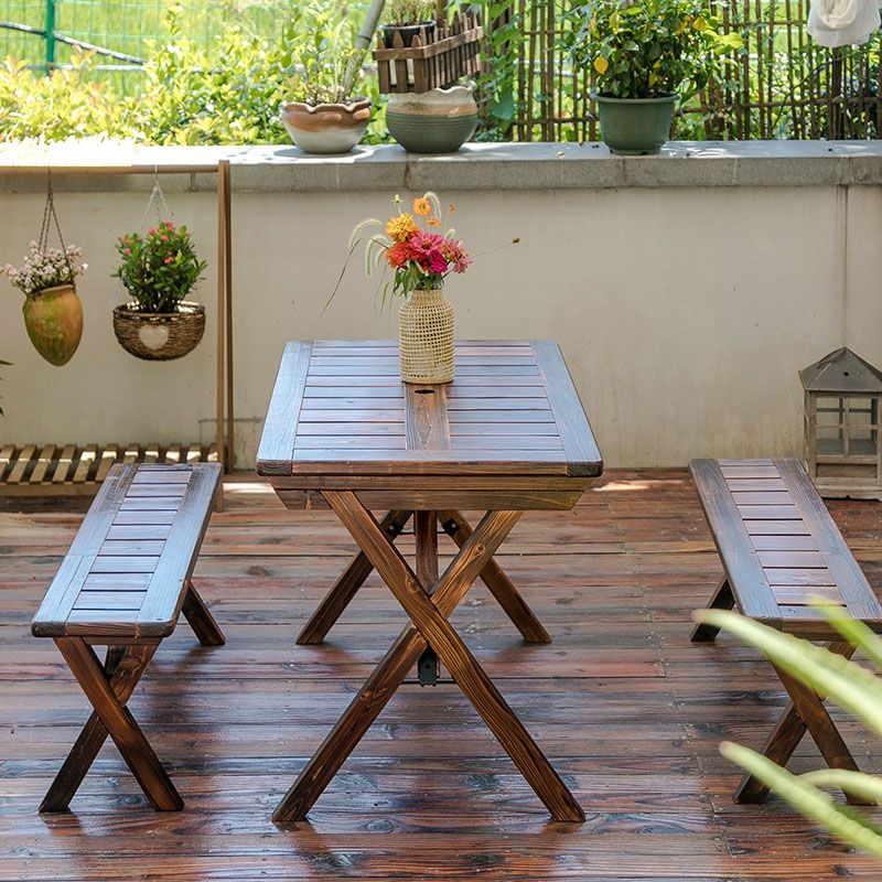 Industrial Style Picnic Table Wood Reatngular 1/3 Pieces Picnic Table