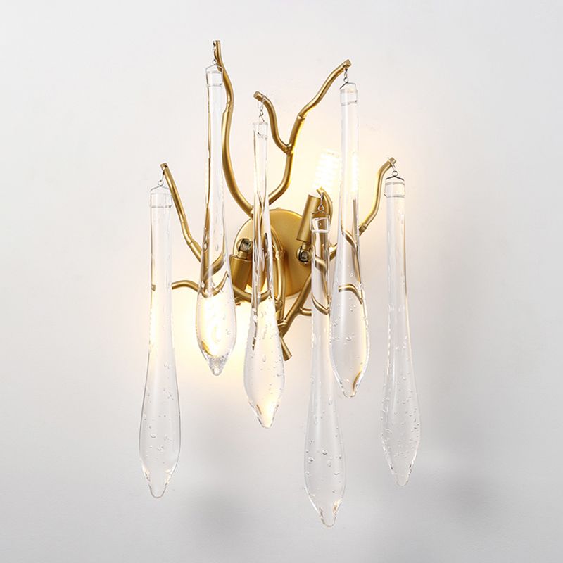 Postmodern Style Crystal Wall Light Branch Shape 10" Wide Wall Sconce for Living Room