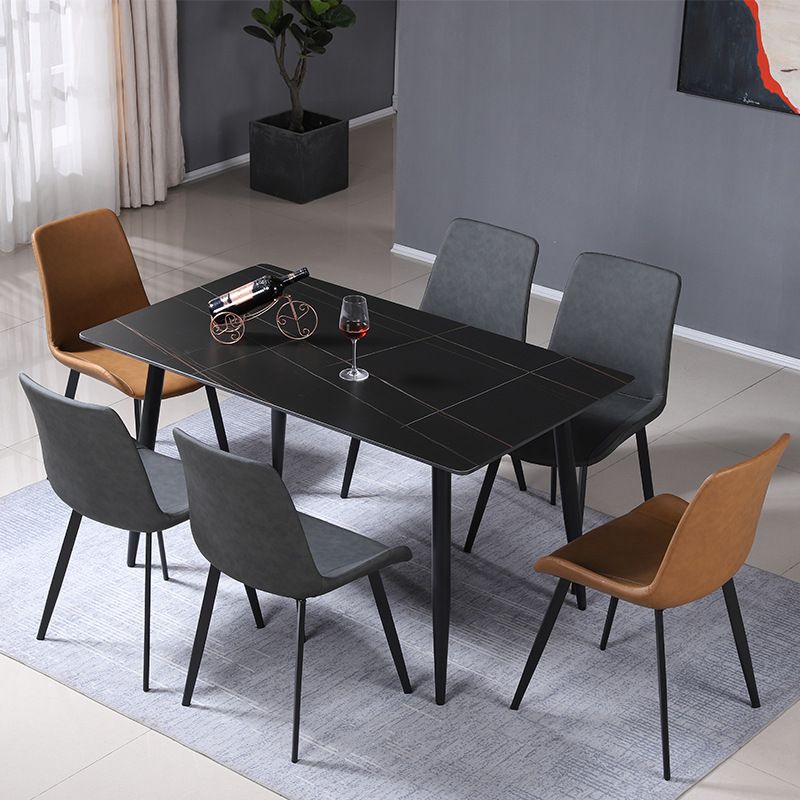 Modern Black Marble Counter Table Rectangle Dining Table for Kitchen