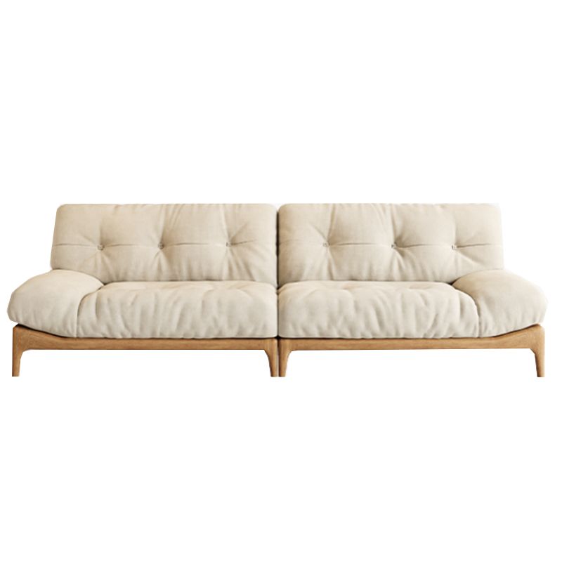 Cream Tufted Armless Sofa Wooden Frame Settee in Ash with Footrest