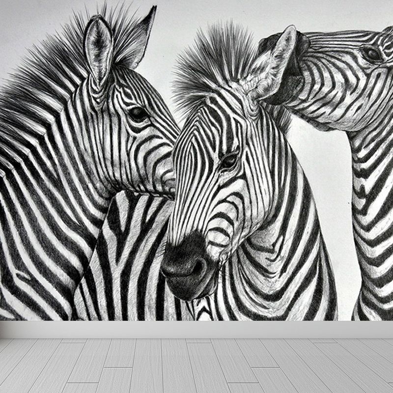 Modern Zebra Wall Mural Non-Woven Water-Proof Light Color Wall Art for Boys Bedroom