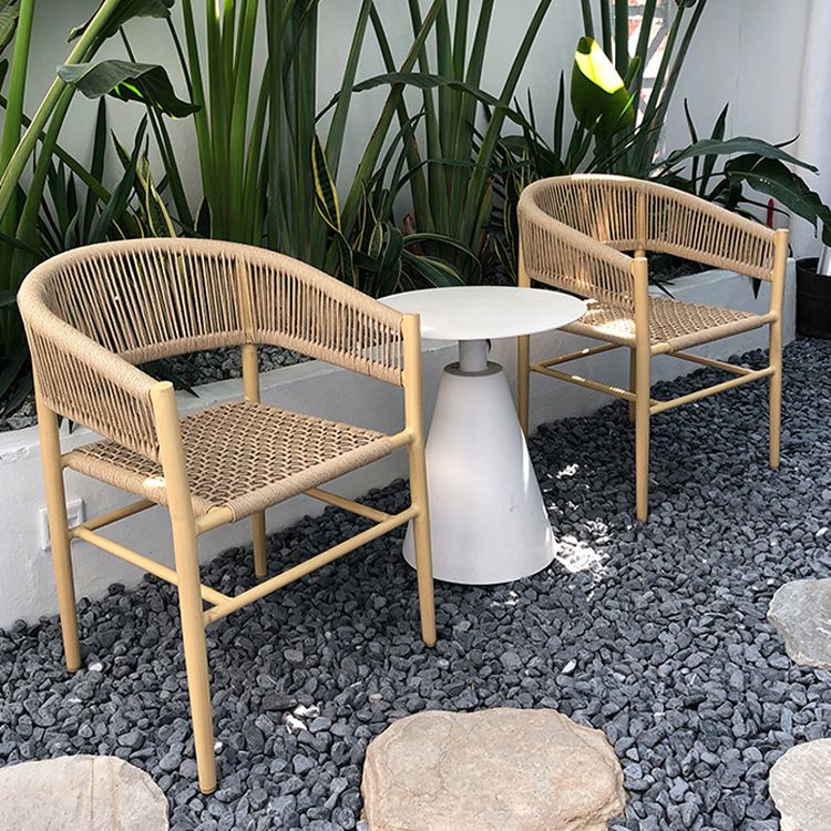 Contemporary Natural Patio Dining Side Chair with Faux Rattan Back