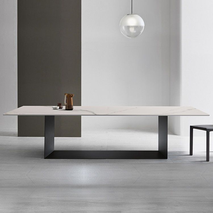 Sintered Stone Top Dining Table Industrial Kitchen Table with Black Metal Pedestal