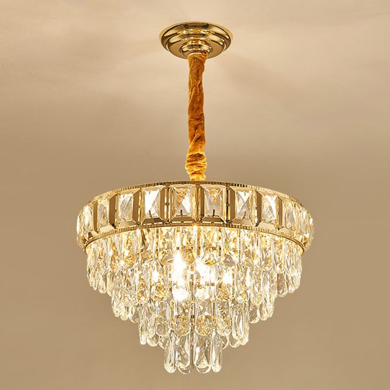 Minimalistic Cone Shaped Hanging Lamp Beveled-Cut Crystal Living Room Chandelier in Clear