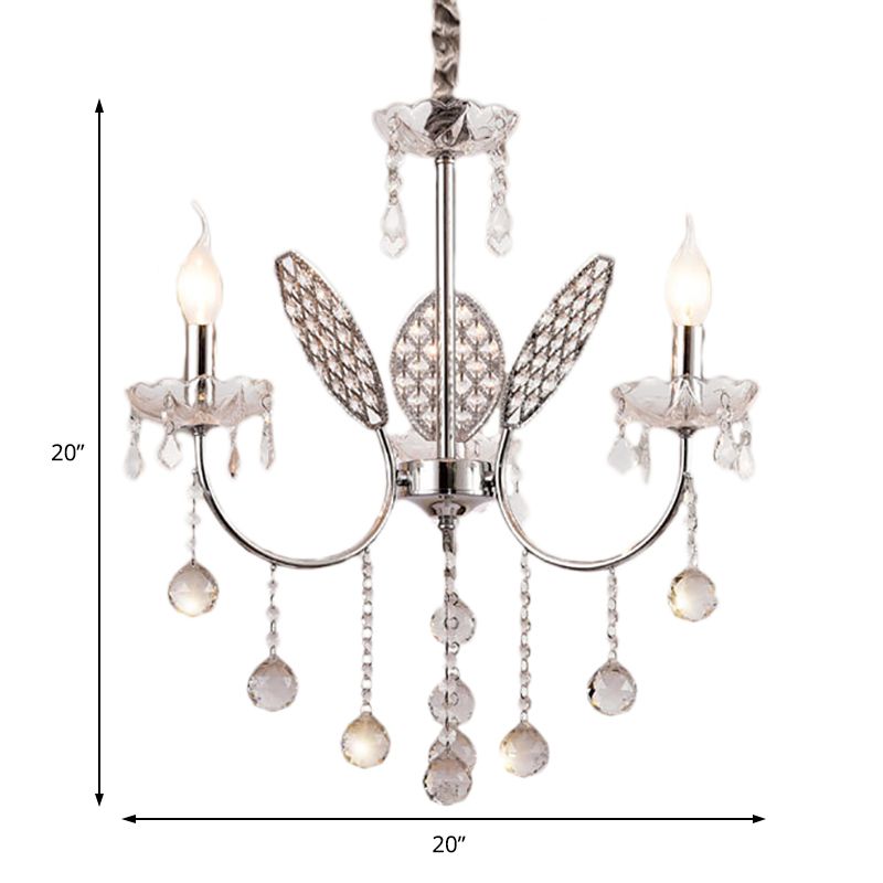 Silberner Kronleuchter, Vintage-Deckenlampe aus Metall mit 3/5 Köpfen, Dekoration mit Kerze und Kristallkugel