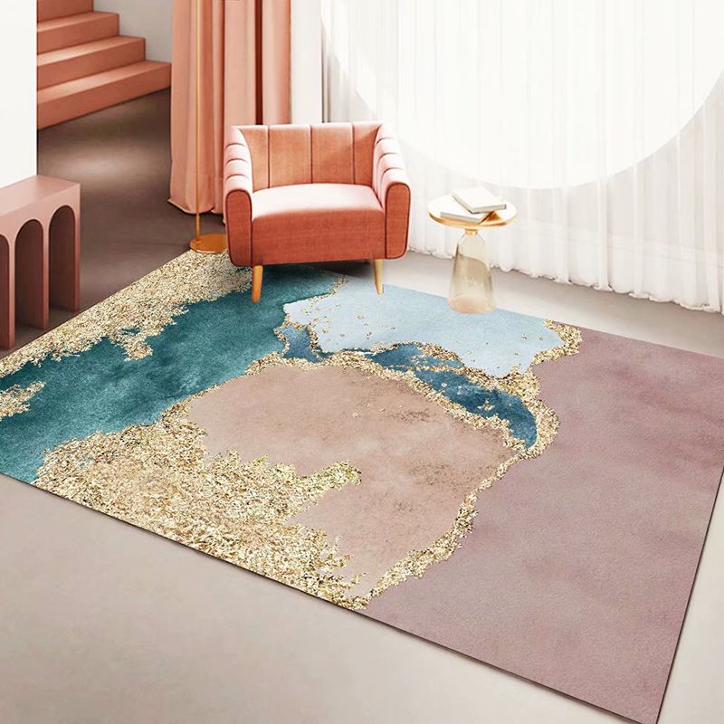 Dark Green Modern Rug Polyester Color Lump Rug Stain Resistant Rug for Living Room