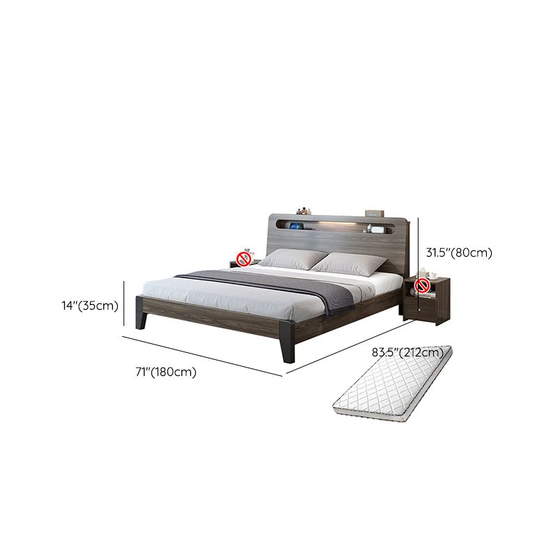 Wood Standard Bed in Gray Panel Bed with Rectangular Headboard