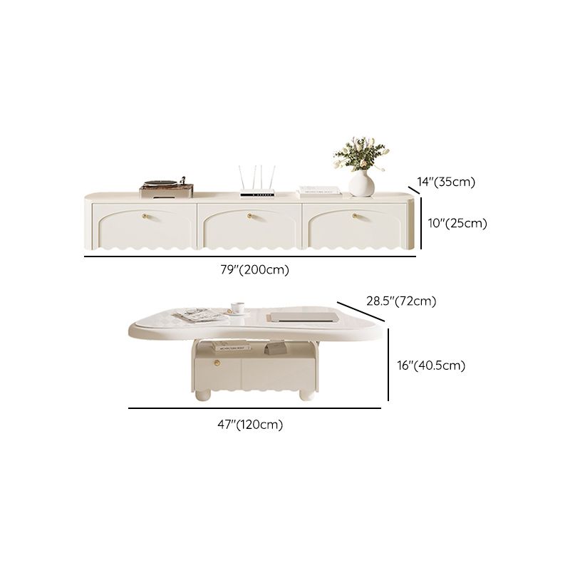 Slate Coffee Cocktail Table with Storage Drawers White Block Contemporary