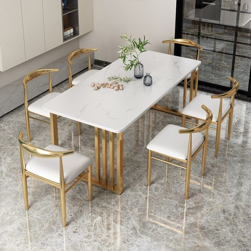 Metal and Slate Table Industrial Style Minimalist Home Rectangular Dining Table