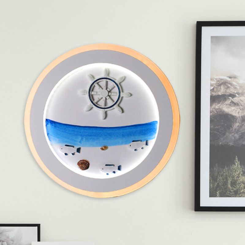 Paysage côtier blanc lampe murale décorative en acrylique LED Éclairage mural rond pour chambre à coucher