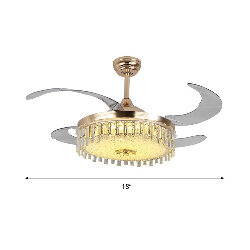 Gold Round Ceiling Fan Light Modern LED Crystal Semi Mount Lighting with Remote Control/Wall Control